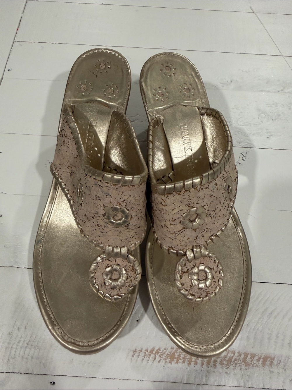 Jack Rogers Metallic Rose Gold Slip-On Sandals